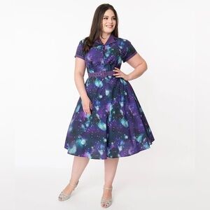 Unique Vintage Alexis Galaxy Print Swing Dress NWT